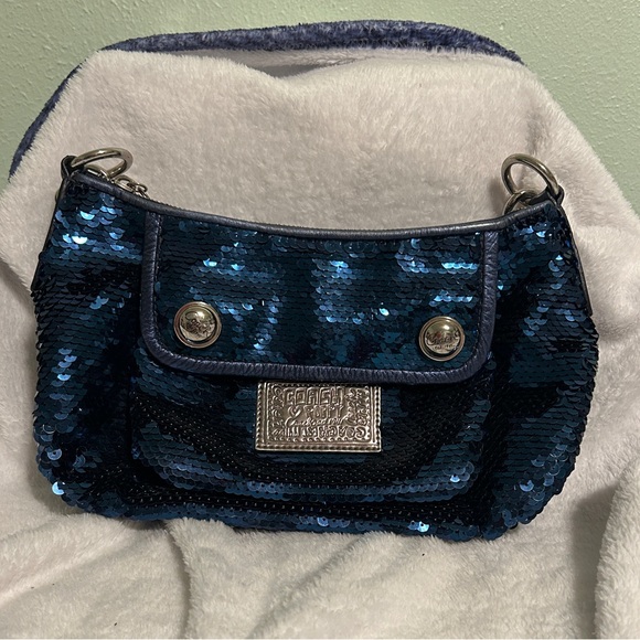 Coach Handbags - Blue Sequin Coach Poppy Sholder Bag
